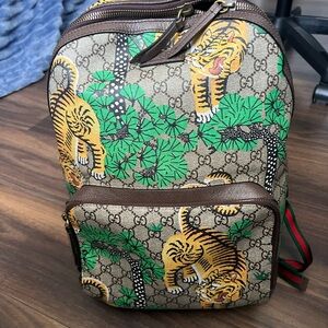 Gucci Jungle Tiger Backpack - Brown and Green